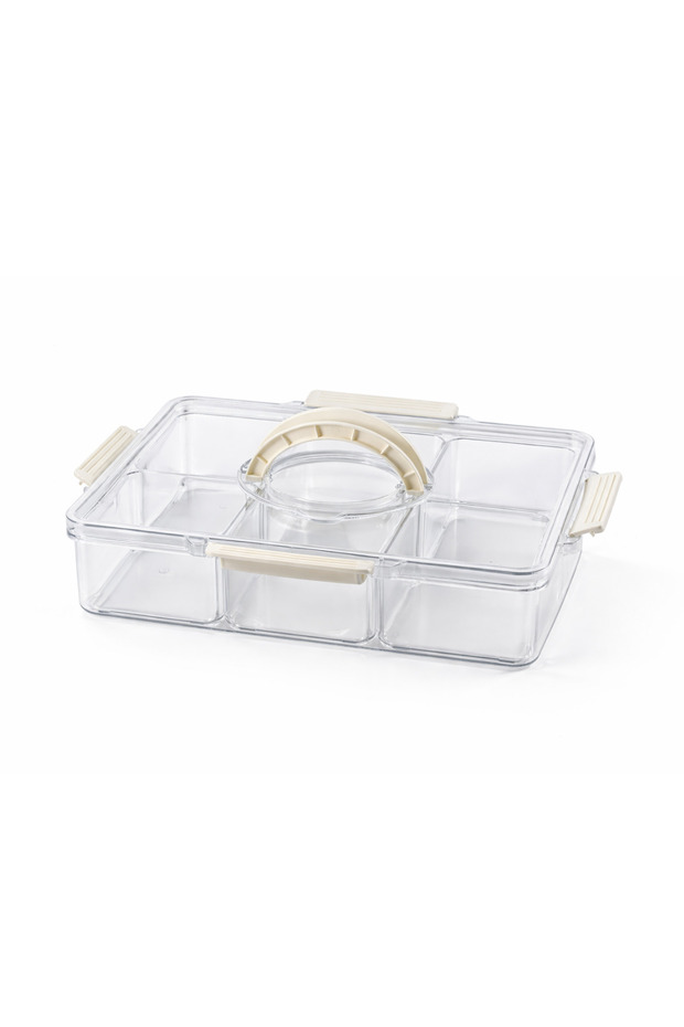 Acrylic 4-Cell Multi-Purpose Tray with Cover – Clear Storage & Serving Organizer (31.5×33.5×7.5 cm)