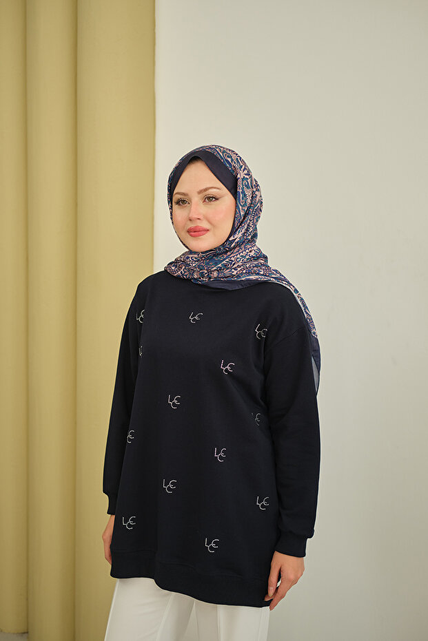Women's Lcc Stone Detail Crew Neck Sweat Navy Blue