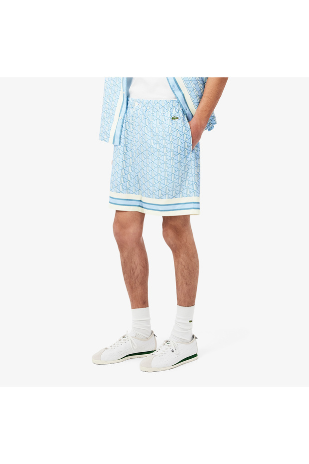 Lightweight Monogram Print Erkek Mavi Şort - 2