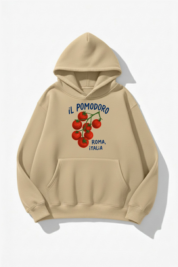 Unisex Soft Textured Il Pomodoro Roma Italia Printed Design Oversized 3 Thread Hoodie Sweatshirt