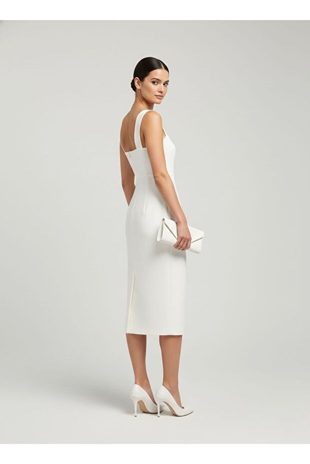 Kare Yaka Midi Elbise - 2