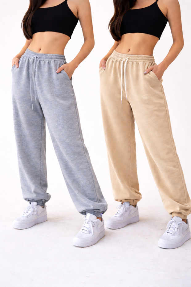 2-Piece High Waist Winter Fleece-Lined Unisex Full-Fit Elastic Leggings Sweatpants