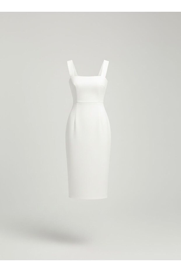 Kare Yaka Midi Elbise - 4