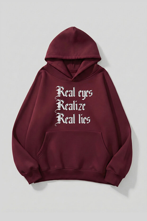 Unisex Soft Textured Real Eyes Realize Real Lies Printed Design Oversized 3 Thread Hoodie Sweatshirt