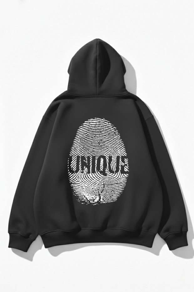 Unisex Soft Textured Unique Fingerprint Printed Design Oversized 3 Thread Hoodie Sweatshirt
