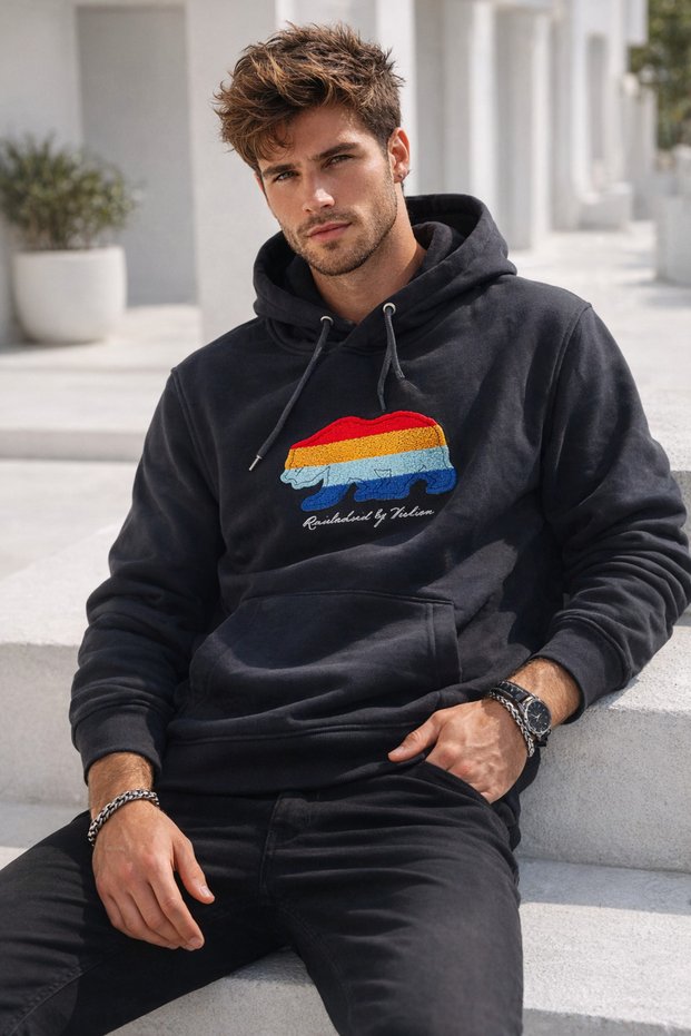 Men's Navy Blue Cotton Kangaroo Pocket Hooded Sweatshirt