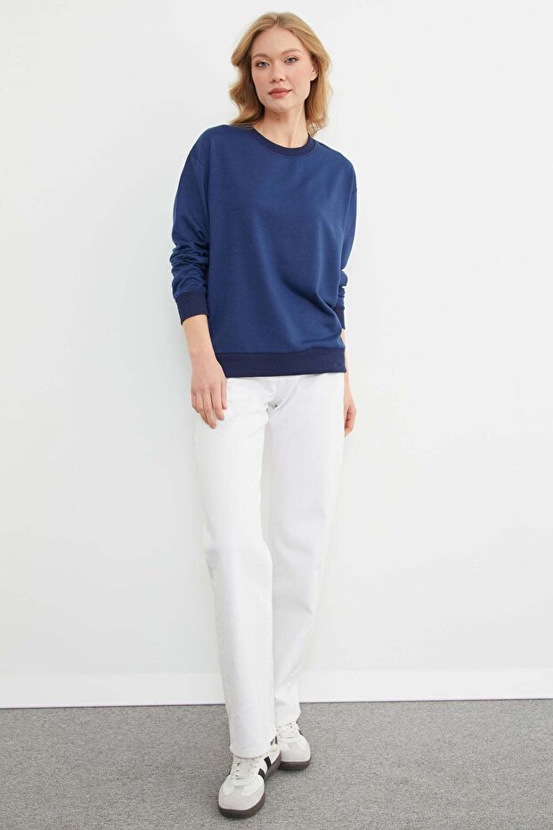 Basic Bisiklet Yaka Sweatshirt - 5