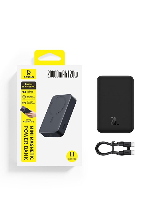 EnerFill FM41 Mini Magsafe Powerbank 20.000 mAh 20W - Siyah (C'den C'ye 20V/3A 30cm siyah kablolu) - 4