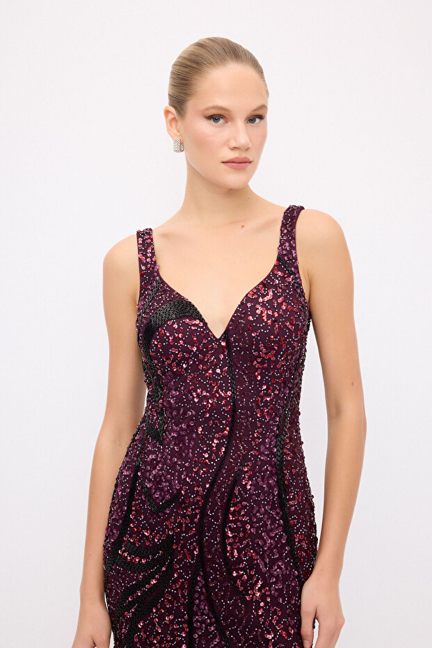 Askılı İşlemeli Elbise - 6