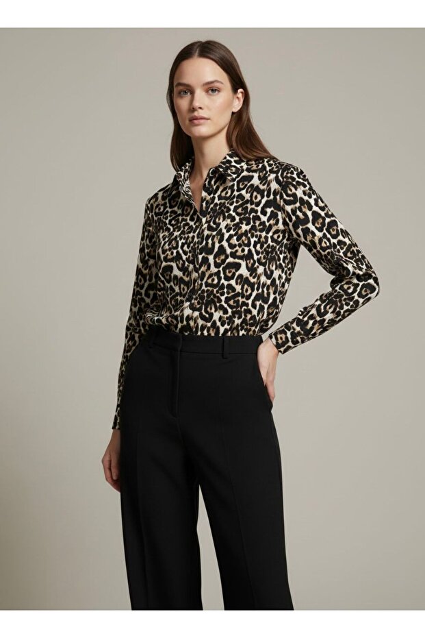 Women's Leopard Print Classic Collar Long Sleeve Shirt
