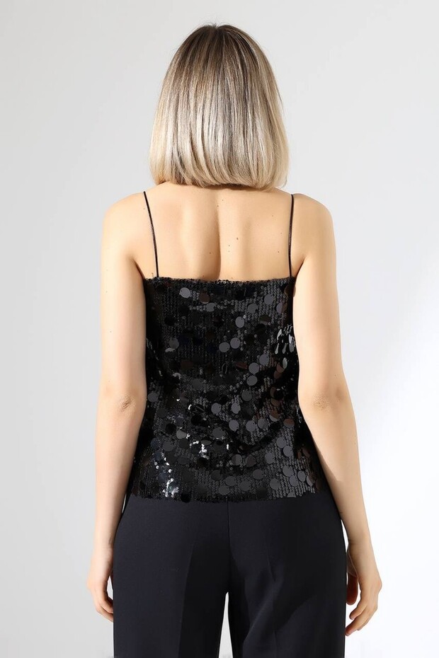 Gümüş Pullu İnce Askılı Bluz - 3