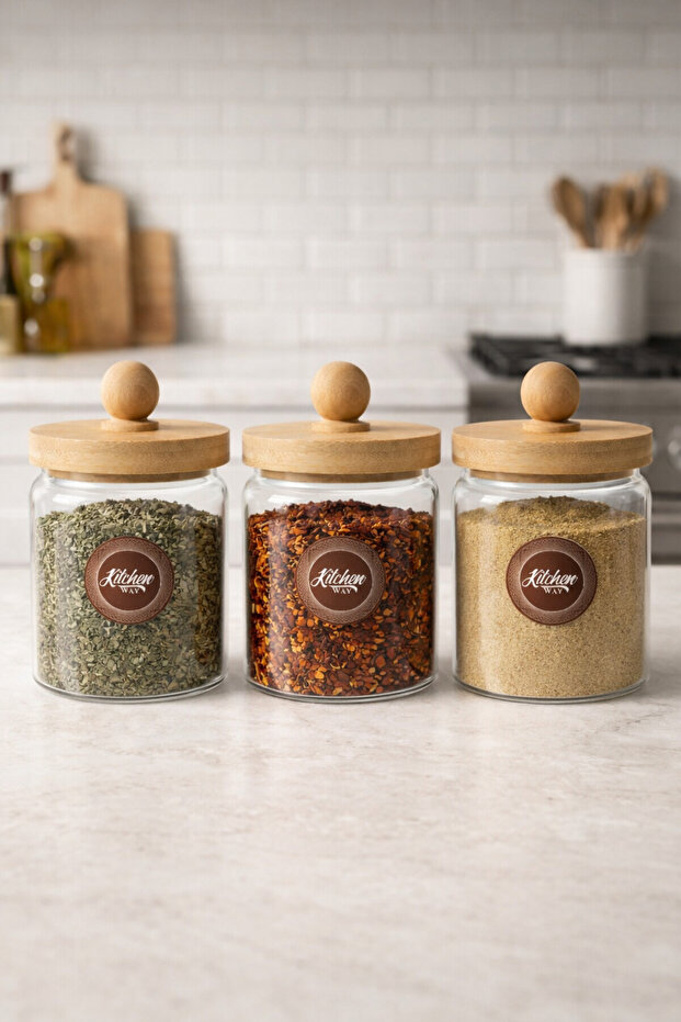 Set of 3 Borosilicate Glass 600ml Jars with Bamboo Lid Kw-748