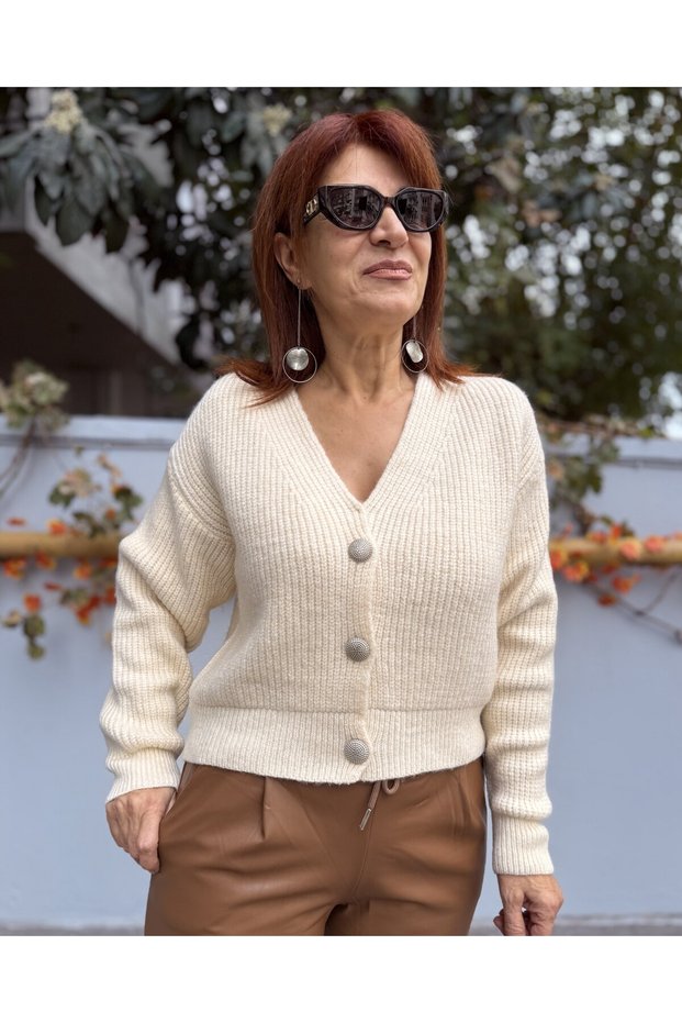 Wool Blend Short Cardigan Beige