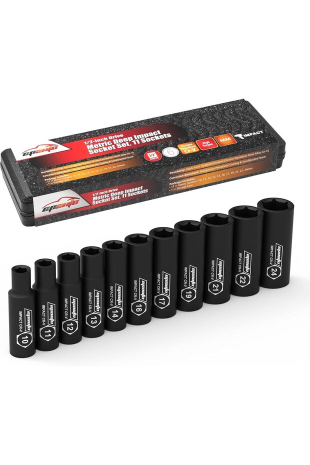 1/2 Inch Deep Impact Socket Set by AB Auto, CR-V, 11 Socket - 7