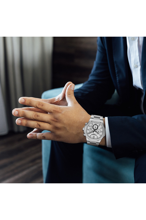 ساعة رجالية متعددة الوظائف بمينا فضي - LC08272.330 - 8