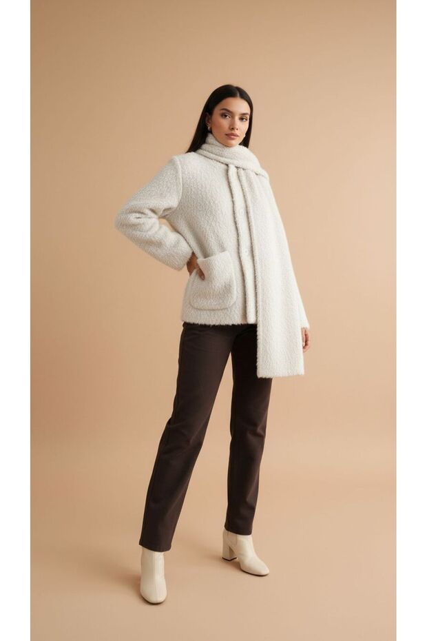 Scarfed Lined Coat Jacket - 4