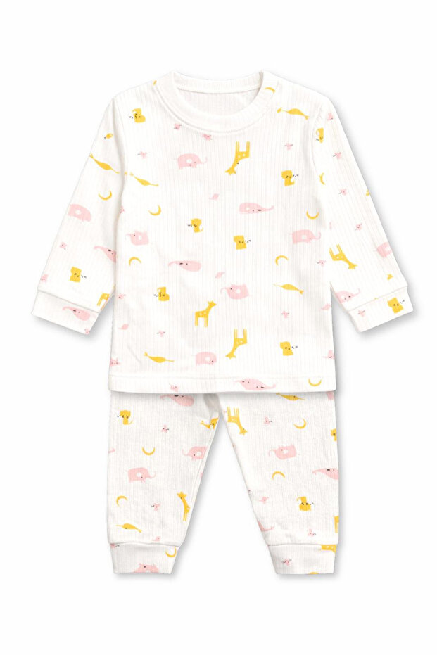 Baby Girl and Boy Corded Fabric Ribbed Bottom and Top Set with Elephant and Giraffe Pattern