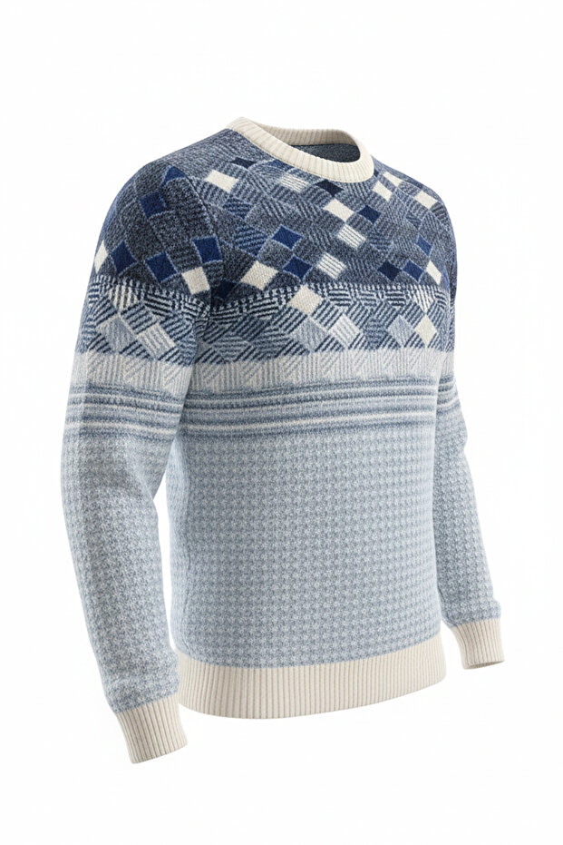 سترة رجالية بياقة دائرية ونقشة هندسية - 4