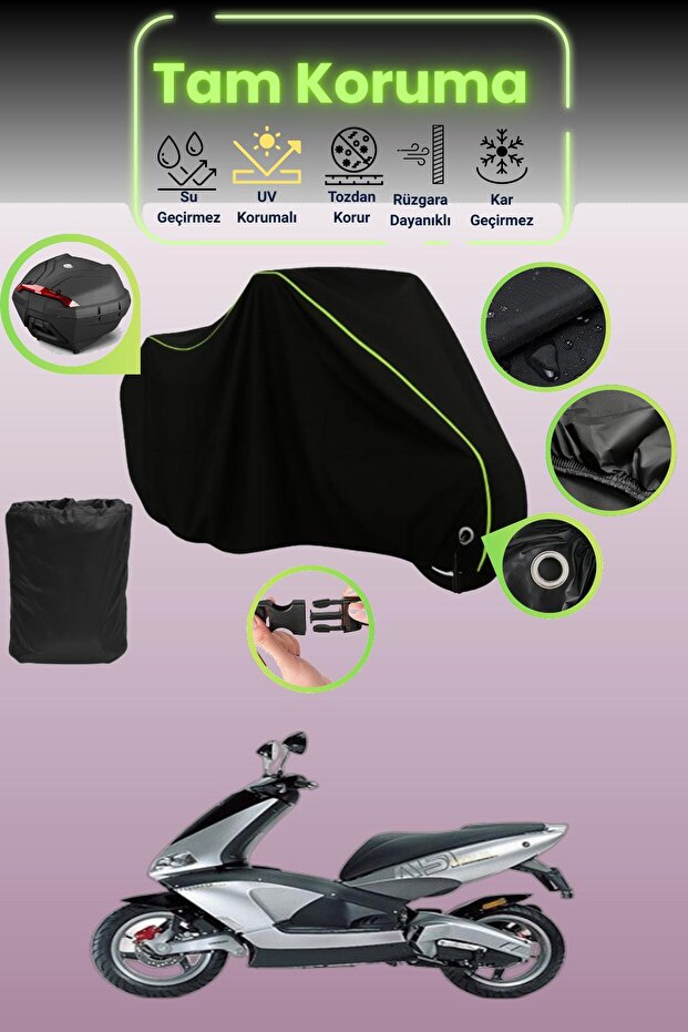 Siyah Neon Fitilli Kilit Ve Arka Çanta Uyumlu Aprilia Area 51 Uyumlu Motosiklet Brandası - 1