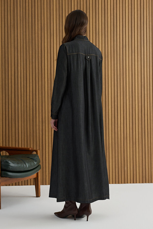 Siyah Denim Görünümlü Ferace - 6