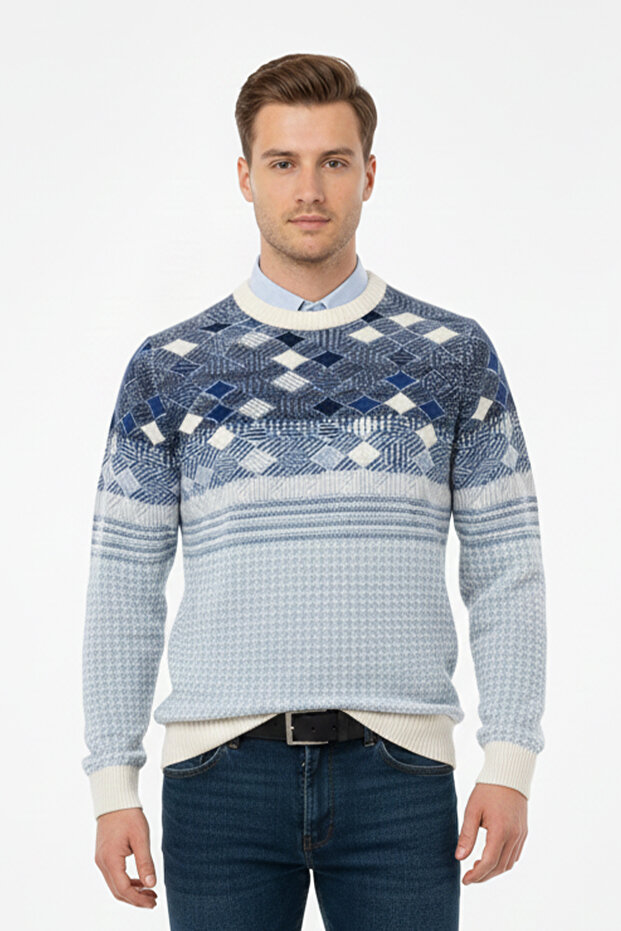 سترة رجالية بياقة دائرية ونقشة هندسية - 1