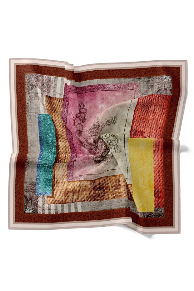Geometric Striped Floral Pattern Sparkling Crystal Scarf