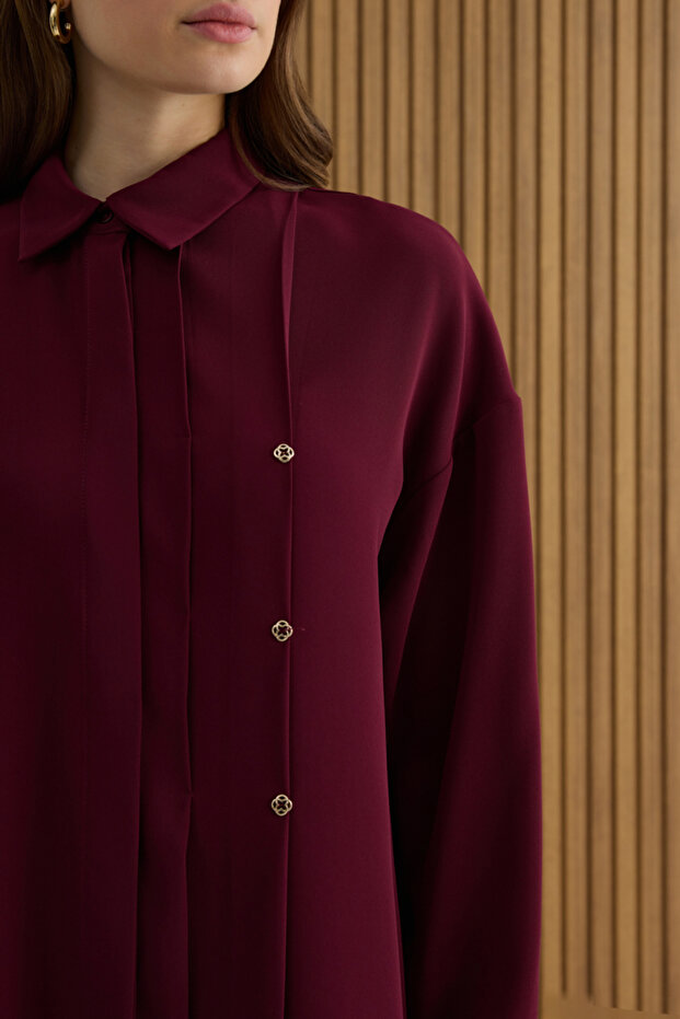 Bordo Koza Logolu Elbise - 4