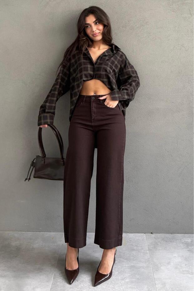 Brown Straight Cut Wide Leg Women's Flared Jean Mg2630