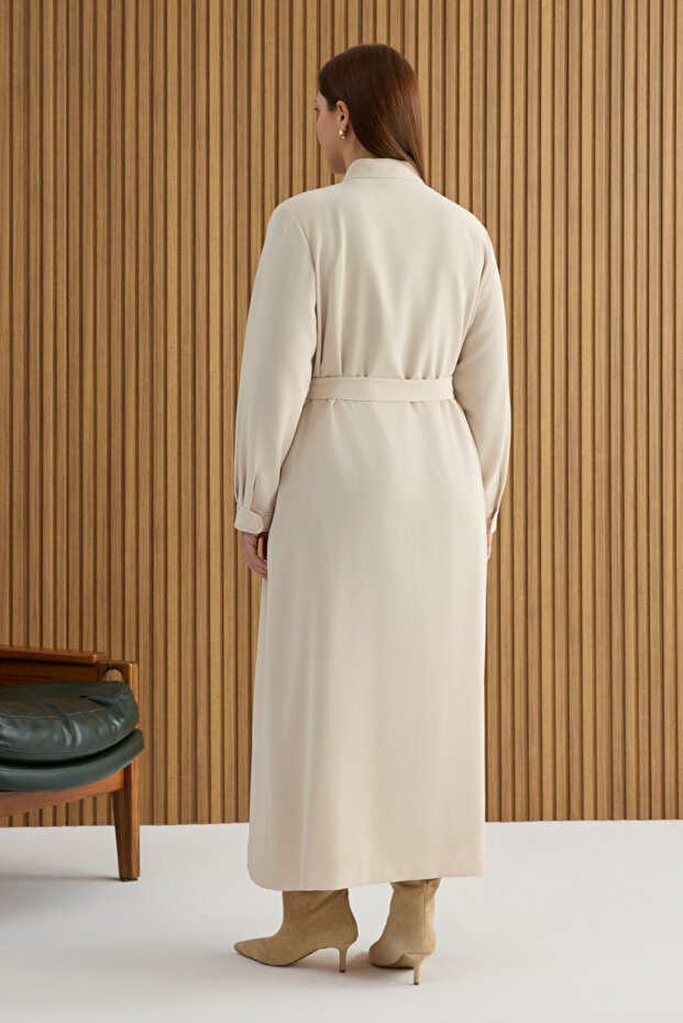 فستان فيرايس بتفاصيل تطريز الخرز باللون البيج - 6