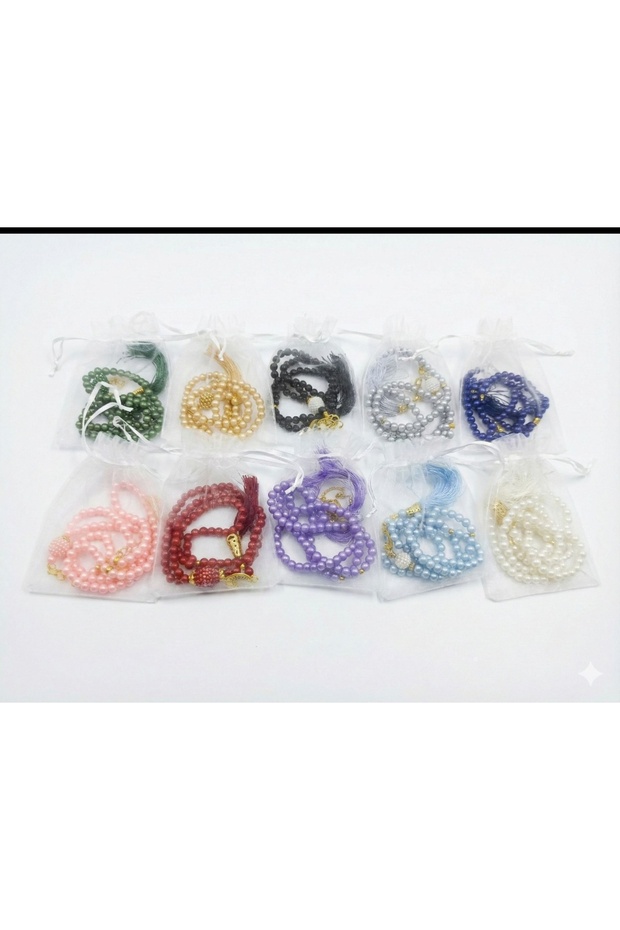 10 Pieces of Pearl Prayer Beads in Tulle, Rosary, Prayer Beads, 99 Beads, Hajj Umrah Gift, Dowry, Mevlüt