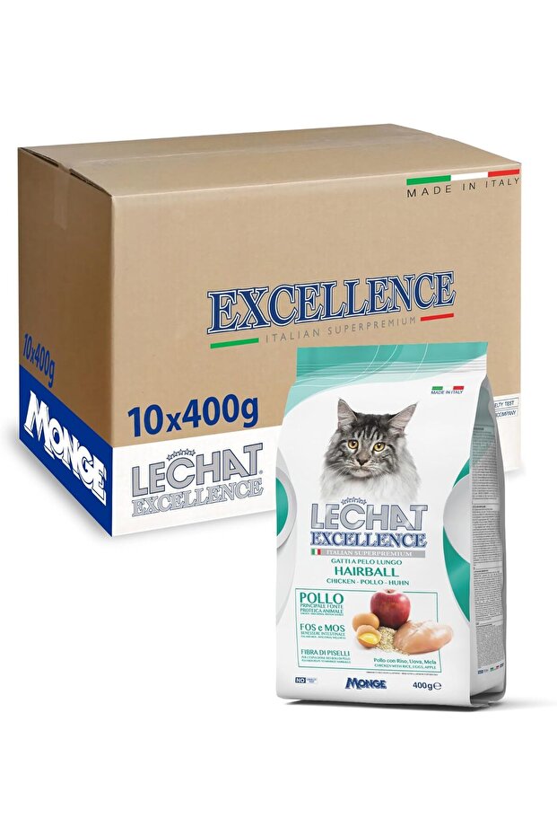 Excellence by Monge | Hairball Control | Cat Dry Food with Chicken, Rice, Egg and Apple | Sup