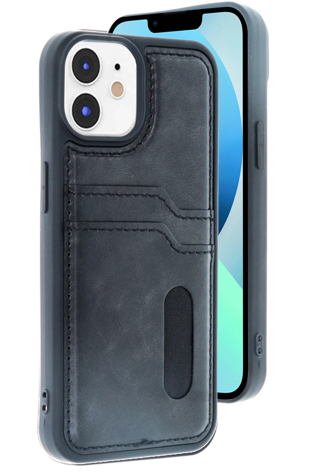 Mtxdpn iPhone 11 Case Sara Leather Case with Business Card (204334) - Black