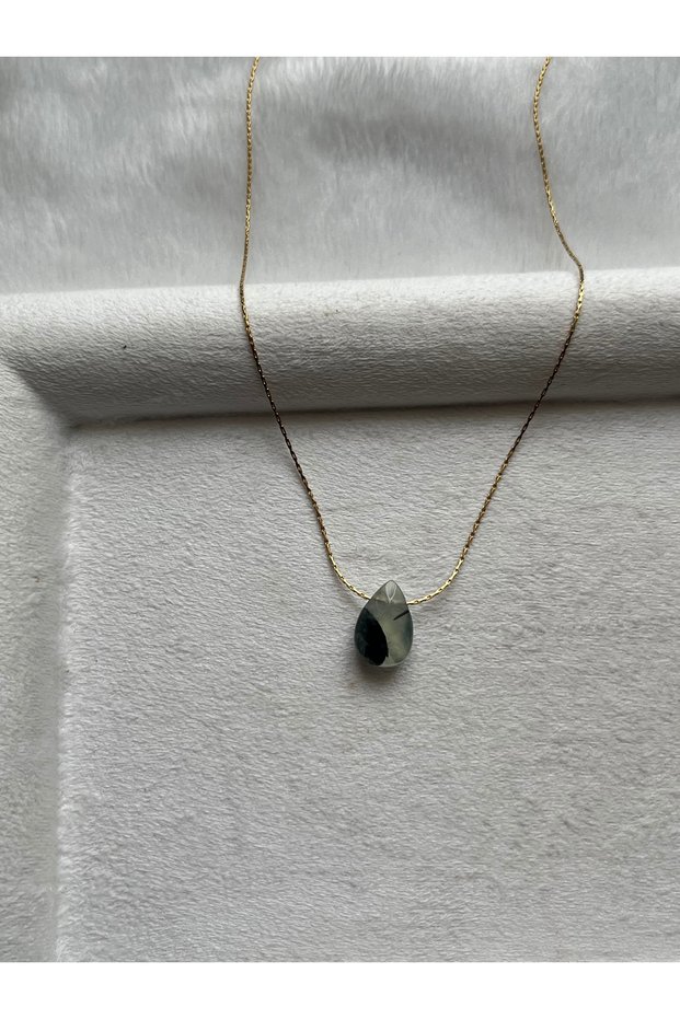 Drop Prehnite Stone Steel Necklace Handmade