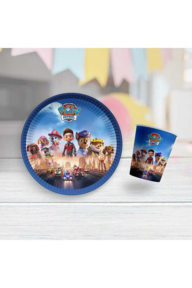 Paw Patrol Themed Plate and Cup Set for 8 People