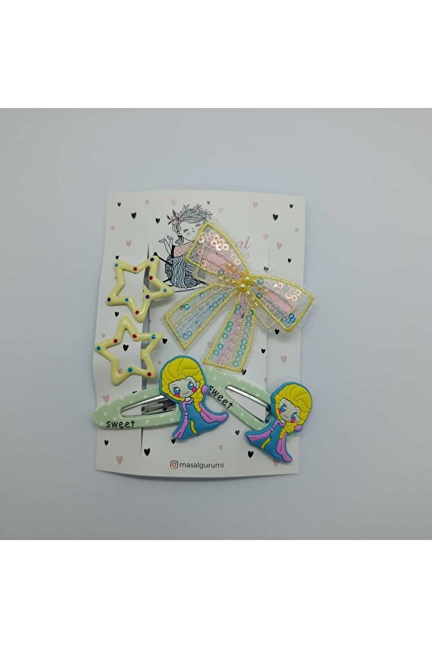 Sweet Tatli Kiz Patterned Star Clip Bow Buckle Set Girl's Children's Gift