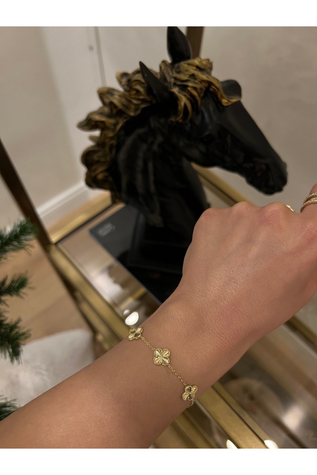 Yonca Motifli Gold Bileklik - 5