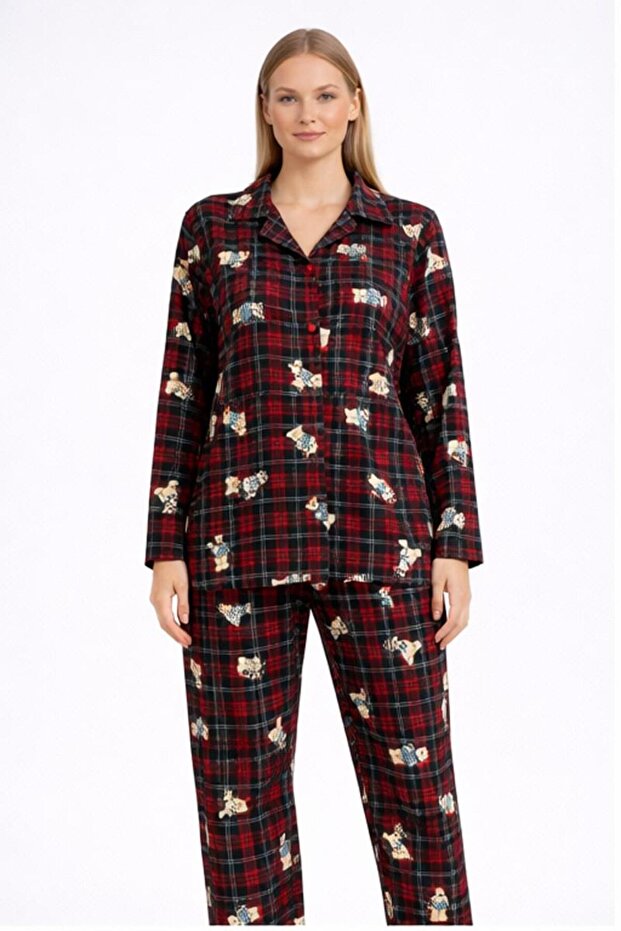 Long Sleeve Front Button Pajama Set - 4