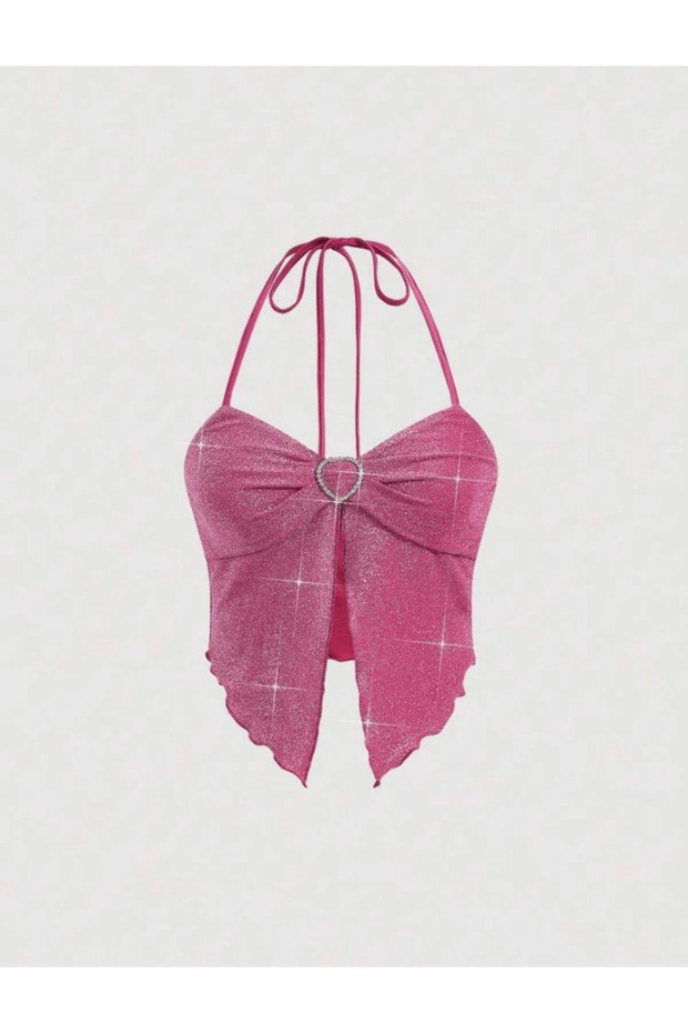 Fairycore Pink Crop Top Special Stylish Design Stone Detail Imported