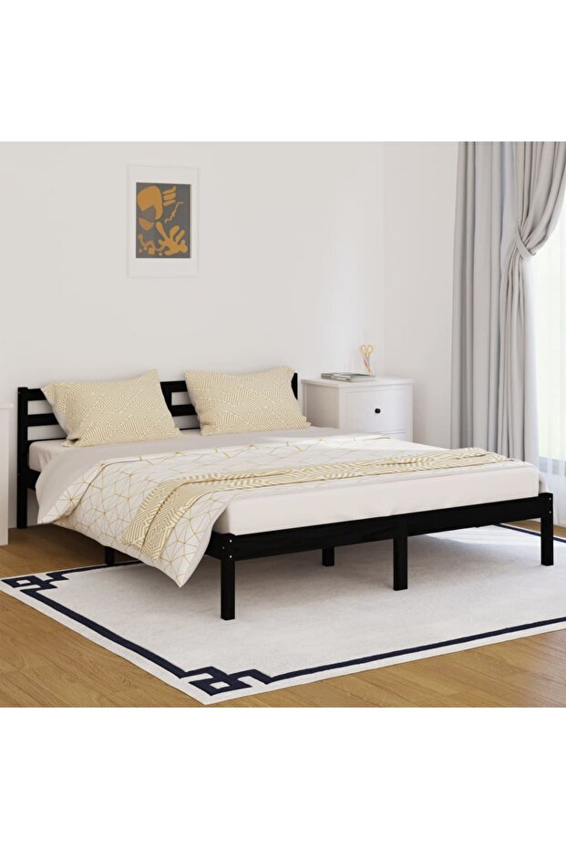 Bed Frame without Mattress Solid Wood Pine 160x200cm Black