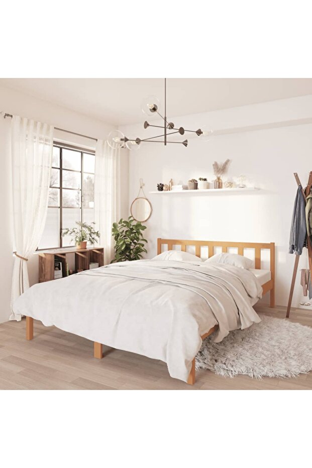 810080 Bed Frame without Mattress Honey Brown Solid Wood 120x200 cm