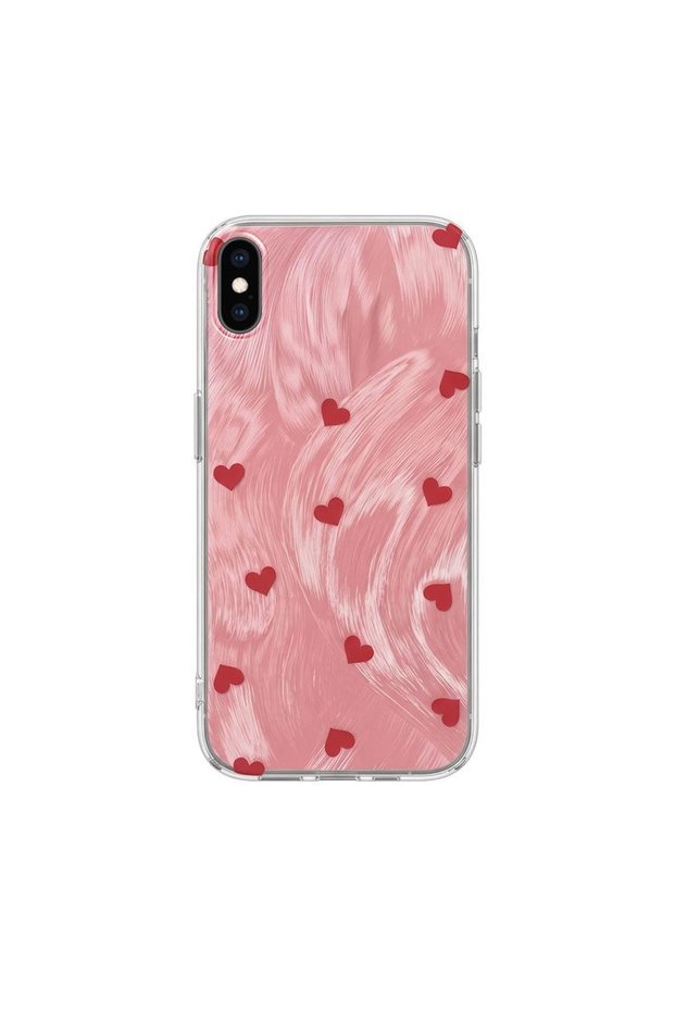 Apple iPhone XS Compatible Case Heart Patterned Silicone Case Red