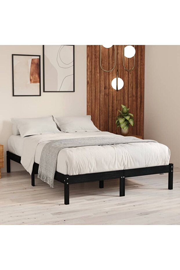 810041 Bed Frame without Mattress Black Solid Wood 200x200 cm