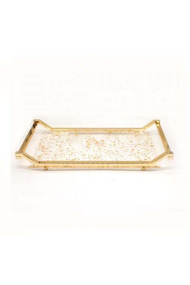 Rectangular Acrylic Serving Tray with Gold Edges - 1