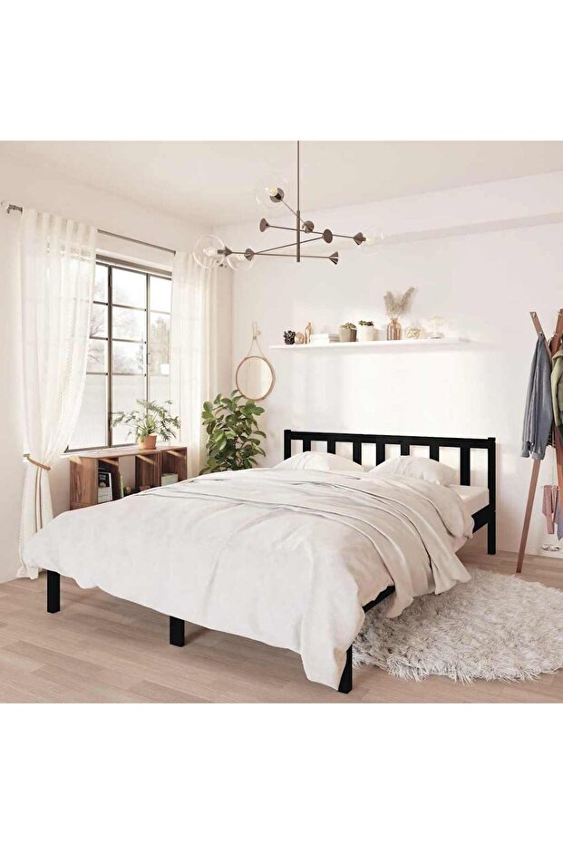 810086 Bed Frame without Mattress Black Solid Wood 140x200 cm