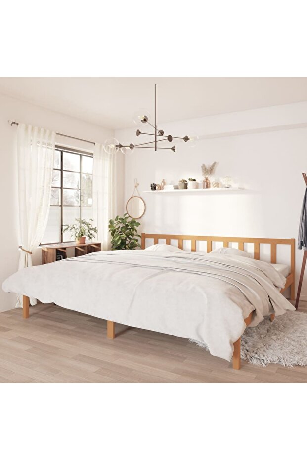 Bed Frame without Mattress Honey Brown Solid Wood Super King Size