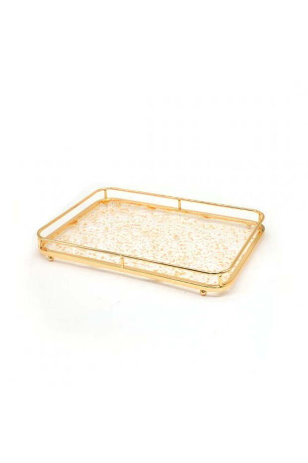 Rectangular Acrylic Serving Tray with Golden Frame - 1