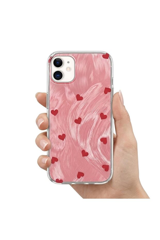 حافظة متوافقة مع هاتف iPhone 11، حافظة من السيليكون بنمط قلب باللون الأحمر - 3