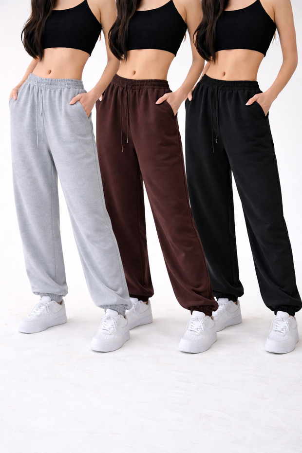 3-Piece High Waist Winter Fleece-Lined Unisex Full Fit Elasticated Leg Sweatpants