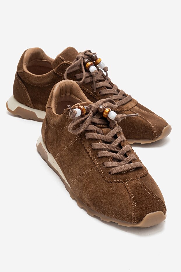 Brea Tan Suede Genuine Leather Beaded Women's Casual Sneaker