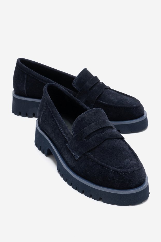 Vionel Dark Navy Blue Suede Genuine Leather Women's Loafer Shoes